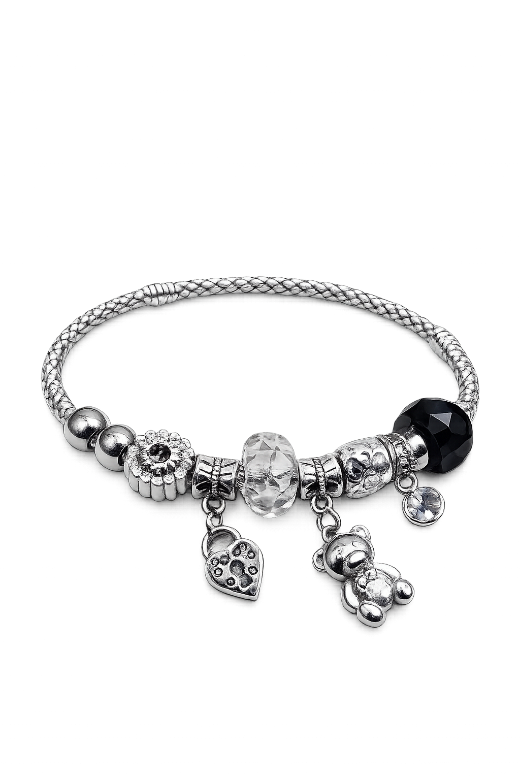 Imported Pandora-Inspired Silver Charm Bracelet – Heart & Teddy Accents